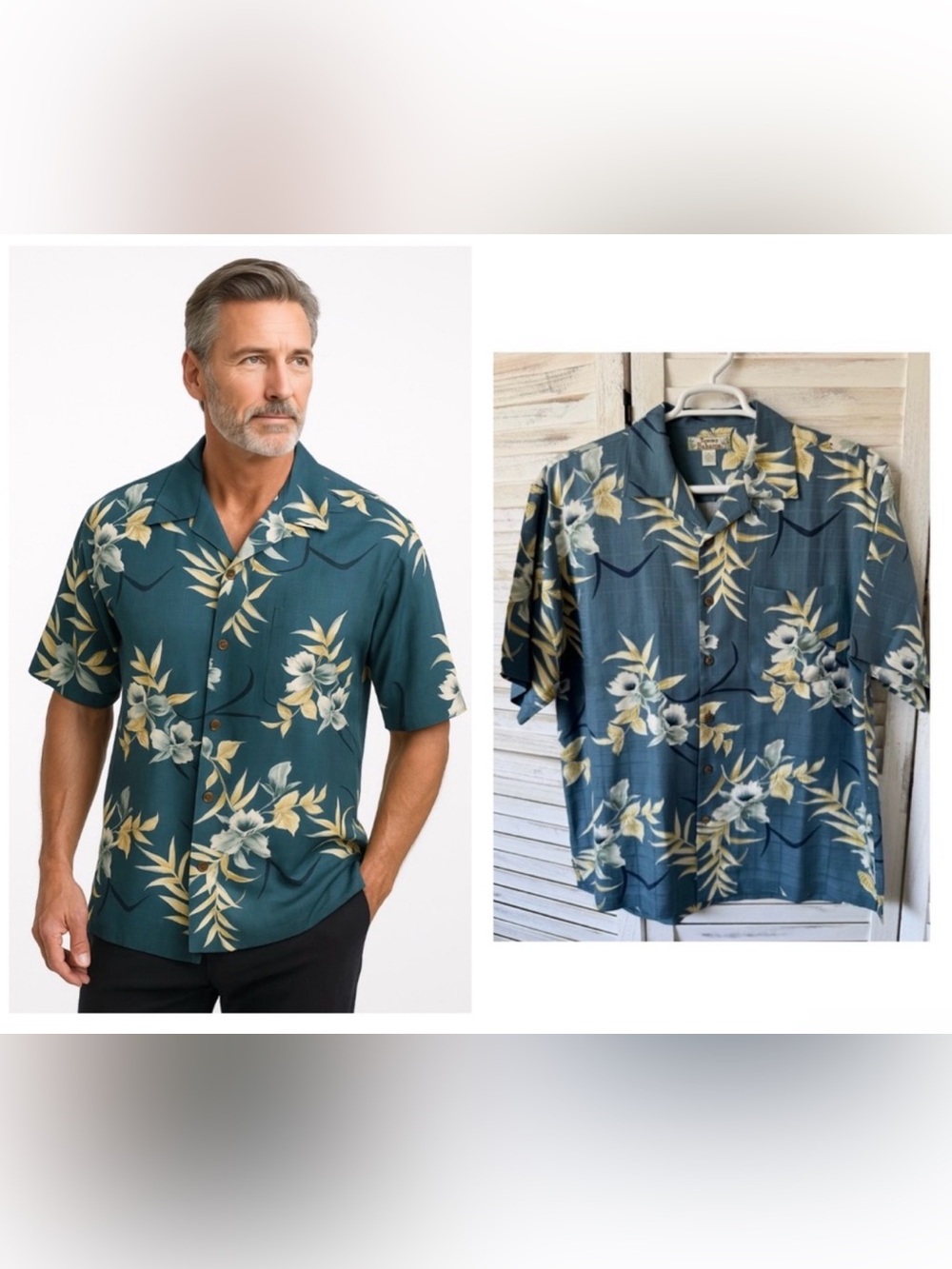 Tommy Bahama Mens M Short Sleeve Blue Silk Floral‎ Hawaiian